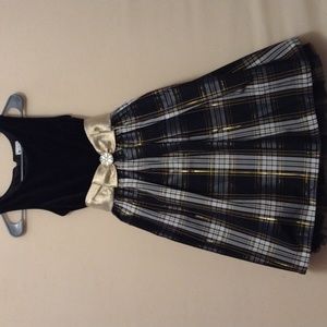 Emily West Black and Gold Plaid Kids Dress